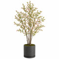 Plante artificielle fleurie 180 cm - tronc en bois feuillage vert fleurs roses en pot pour intérieur
