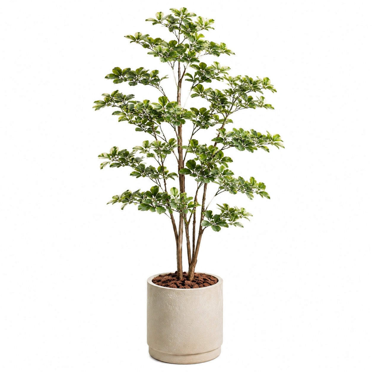 Arbre artificiel 180 cm feuillage vert en plastique avec pot cylindrique pour intérieur