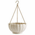 Pot de fleurs suspendu diamètre 25 cm en céramique crème avec chaînes métalliques