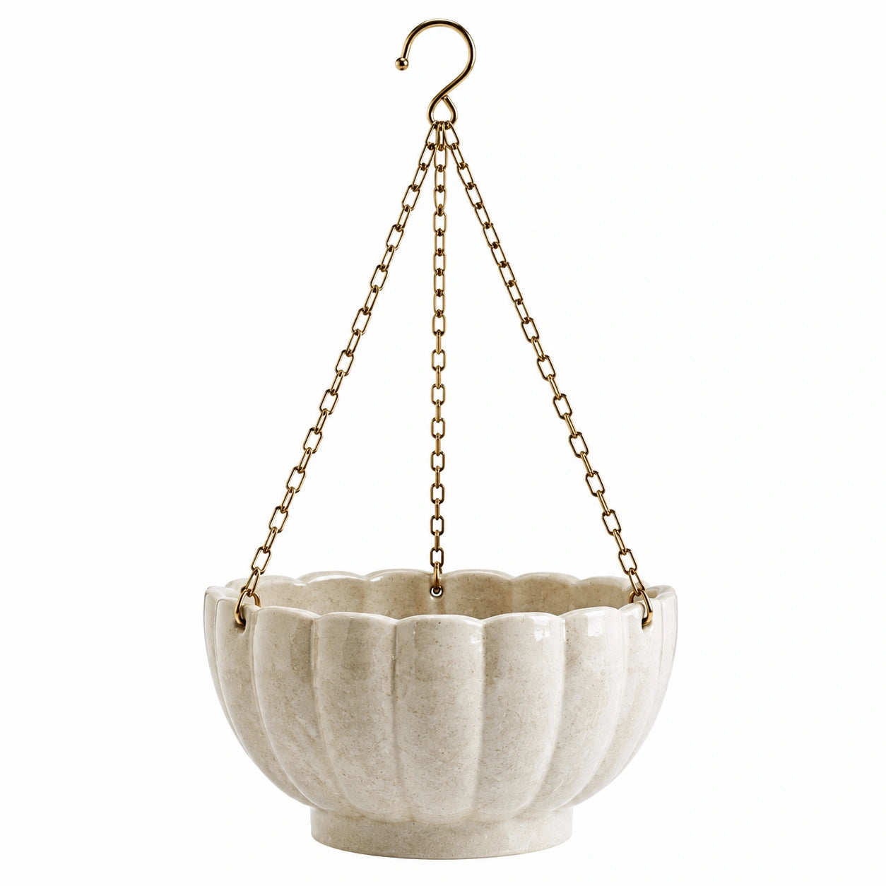 Pot de fleurs suspendu diamètre 25 cm en céramique crème avec chaînes métalliques