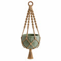 Pot de fleurs suspendu Ø 18 cm en céramique verte avec suspension en corde style bohème