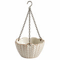 Pot de fleurs suspendu 18 x 13 cm en céramique beige avec chaînes métalliques style feuille