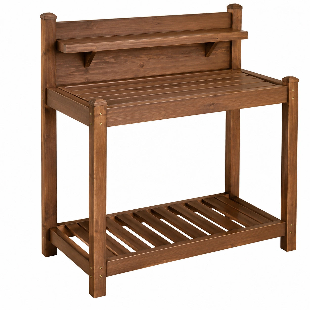 Table de jardinage 120 x 60 x 170 cm en bois marron avec étagère et rangement