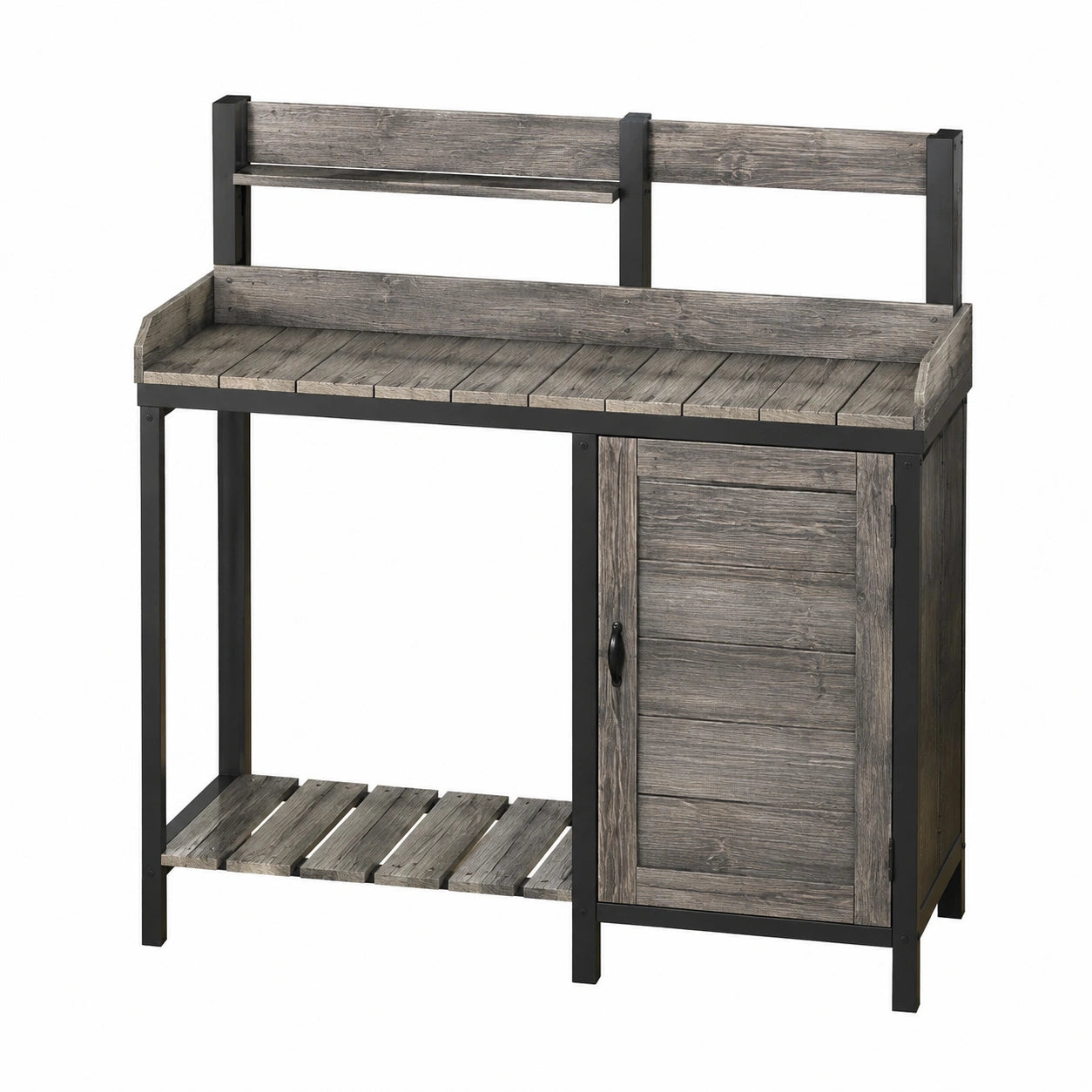 Table de jardinage 120 x 50 x 170 cm en bois gris et acier noir avec rangement style industriel