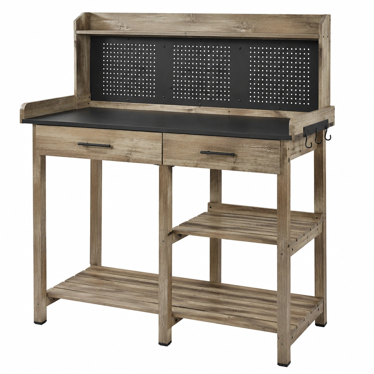 Table de jardinage 120 x 60 x 165 cm en bois et métal marron noir avec rangements