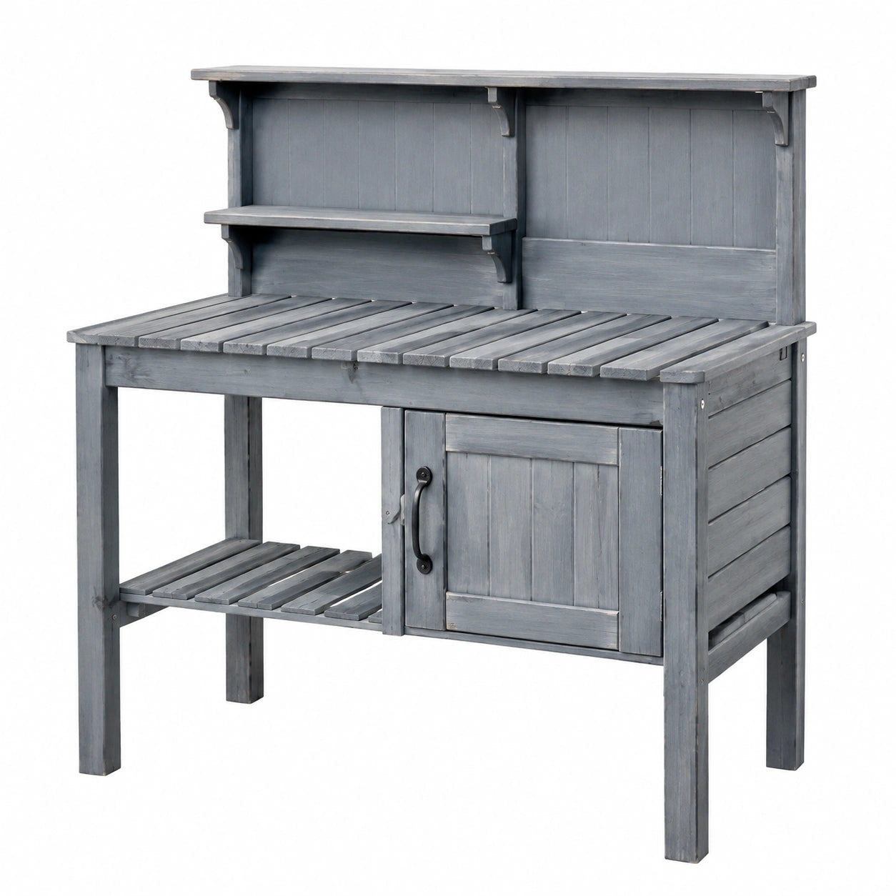 Table de jardinage 120 x 55 x 150 cm en bois gris avec étagères et rangement