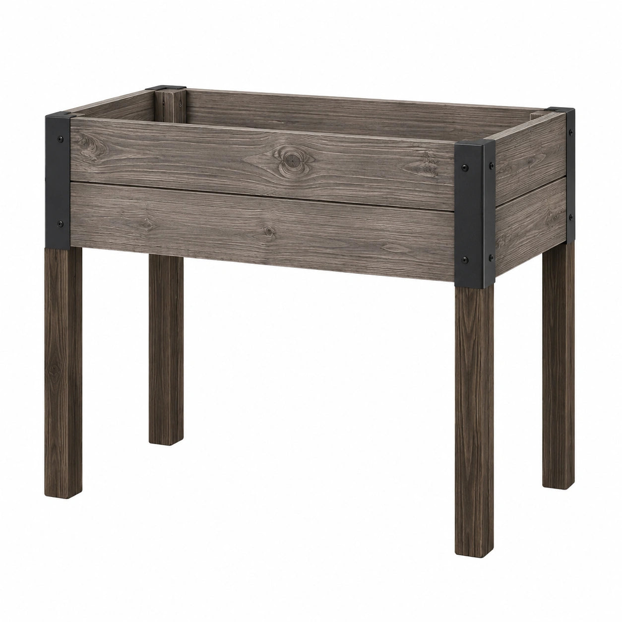 Jardinière surélevée 100 x 50 x 80 cm en bois gris foncé avec renforts métalliques pour extérieur