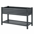Jardinière surélevée 120 x 60 x 80 cm en acier noir avec étagère de rangement