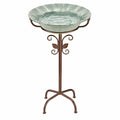 Bain d'oiseaux sur pied diamètre 40 cm verre vert et métal brun style floral pour jardin