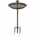 Bain d'oiseaux 50 cm en métal brun avec fontaine sur piquet de jardin