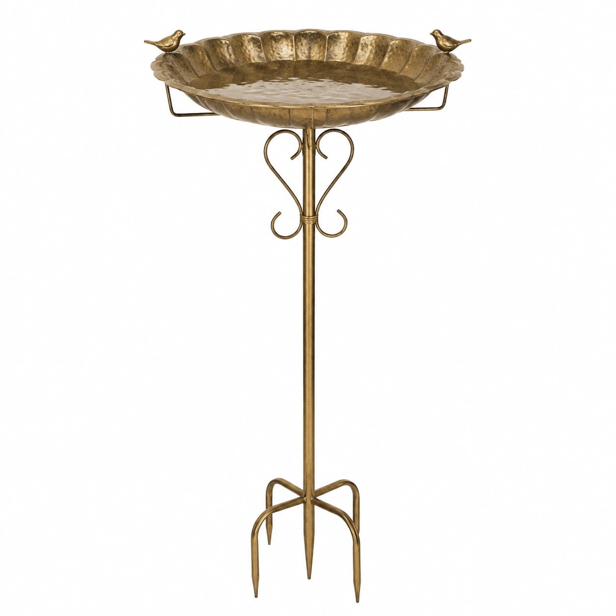 Bain d'oiseaux sur pied 45 cm en métal doré pour jardin style décoratif