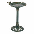 Bain d oiseaux sur pied diamètre 43 cm hauteur 71 cm en métal vert bronze décor feuillage pour jardin
