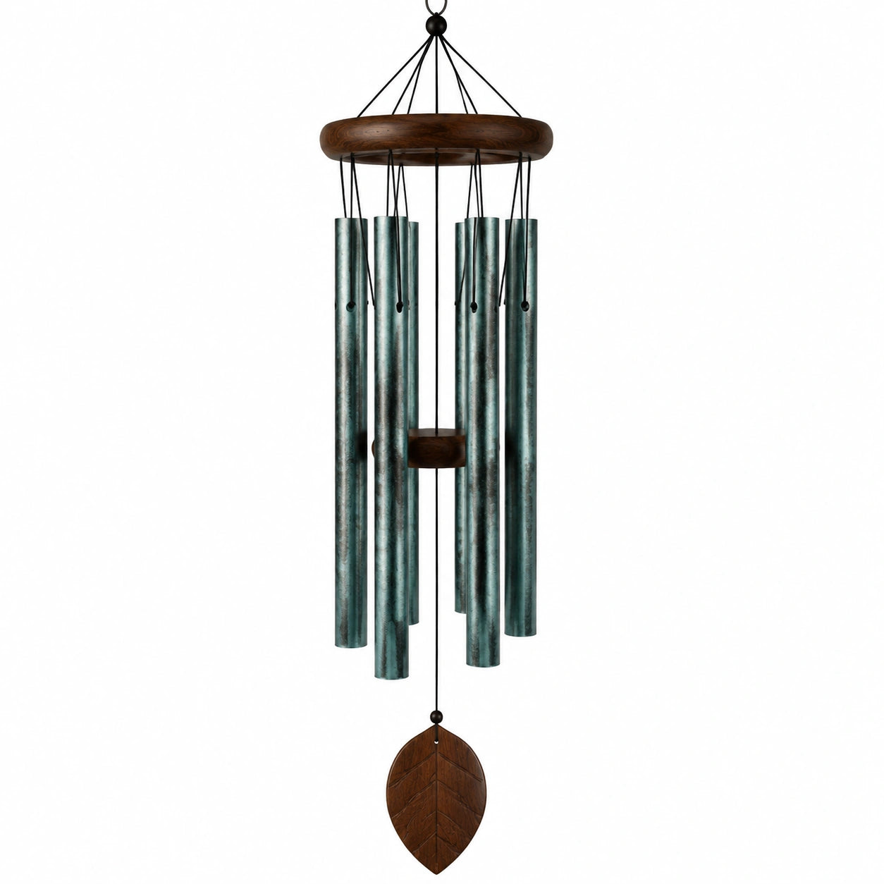 Carillon éolien 90 cm en métal et bois vert brun pour décoration extérieure rustique