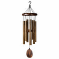 Carillon à vent 75 cm métal et bois brun doré à suspendre
