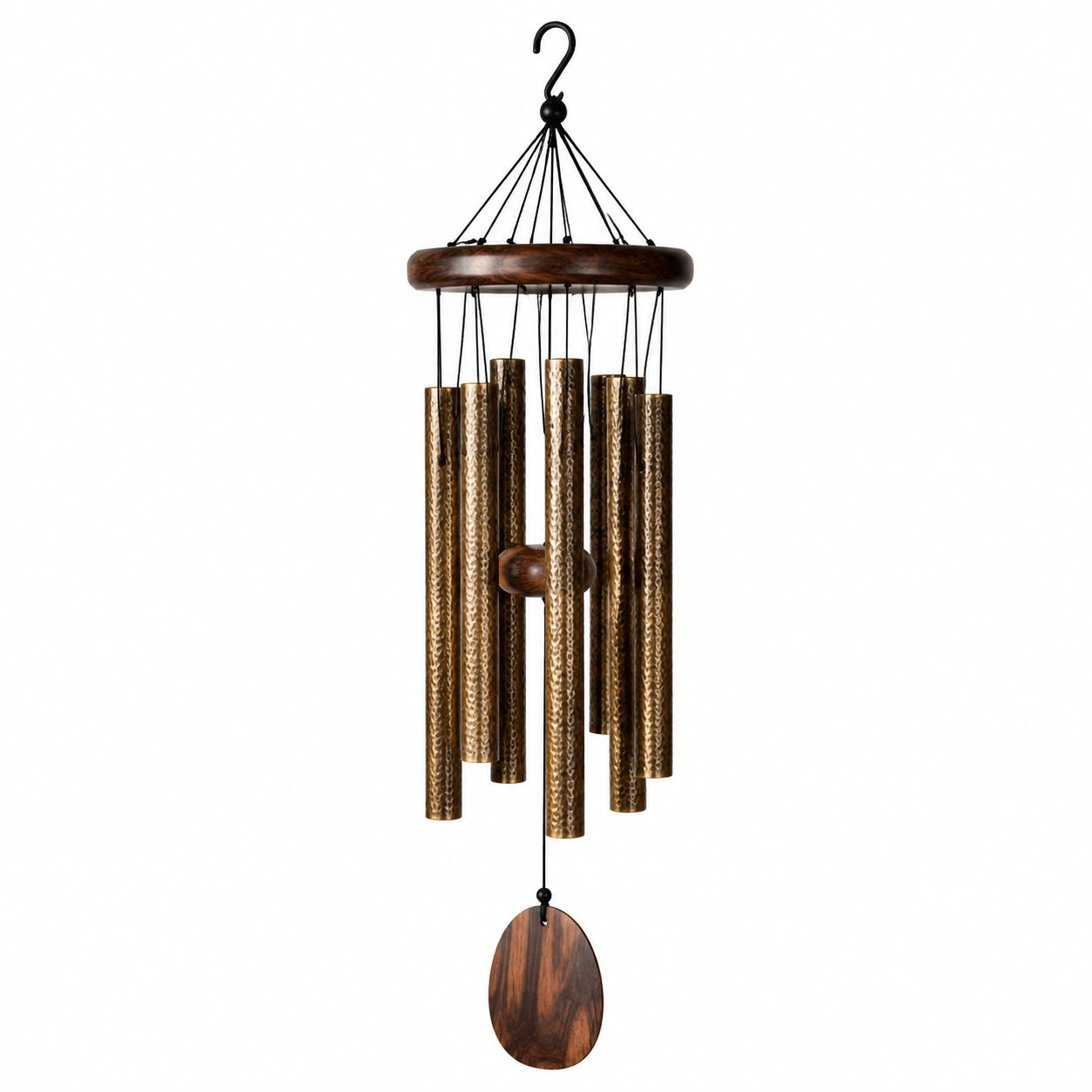 Carillon à vent 75 cm métal et bois brun doré à suspendre