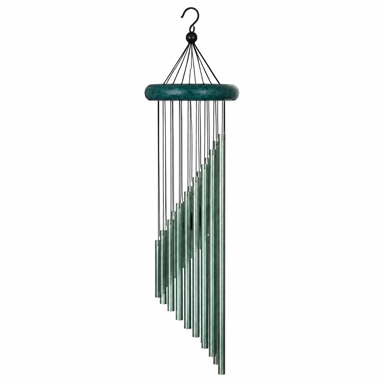 Carillon éolien 90 cm en métal vert pour décoration suspendue