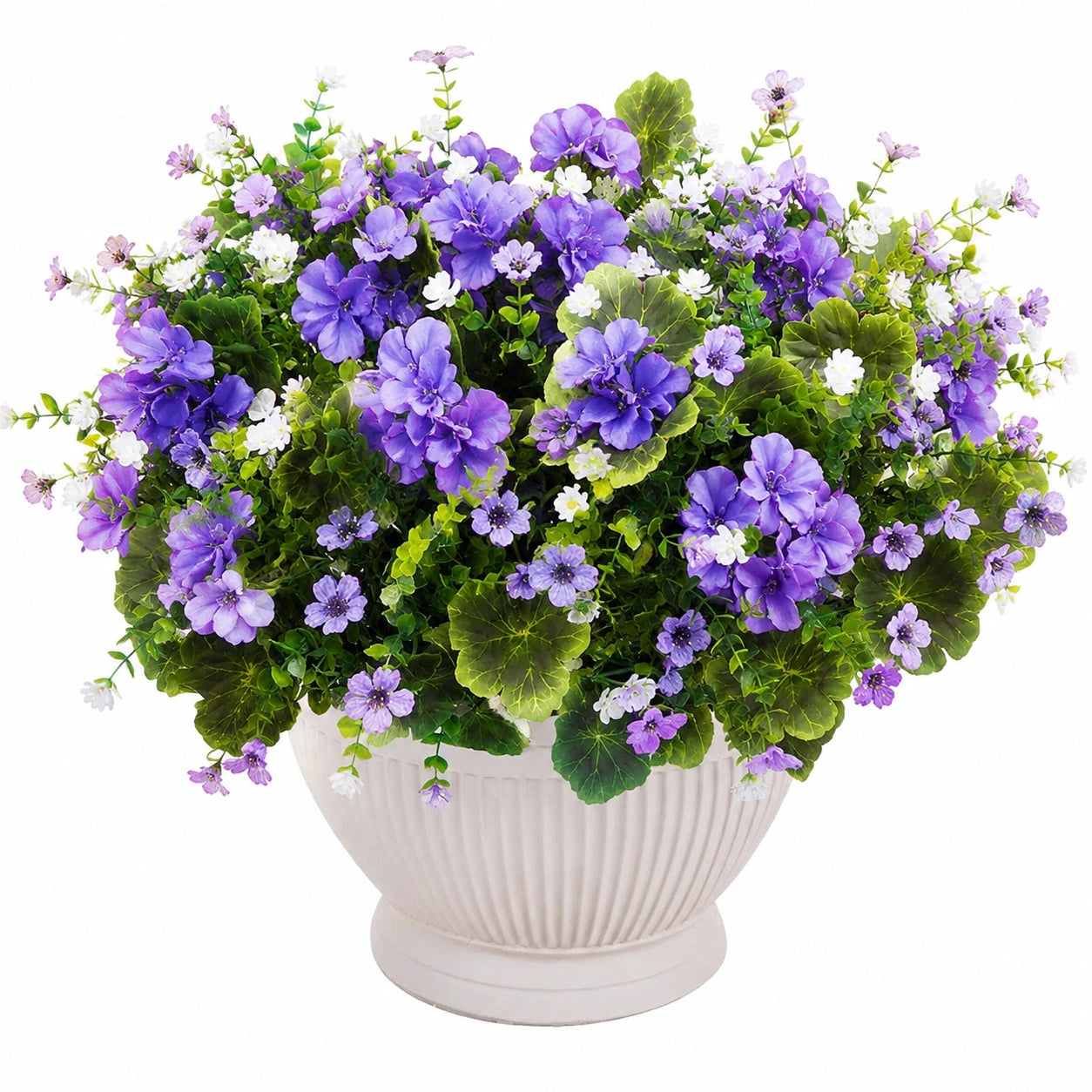 Plante artificielle en pot 45 cm fleurs violettes blanches feuillage vert décoration intérieure