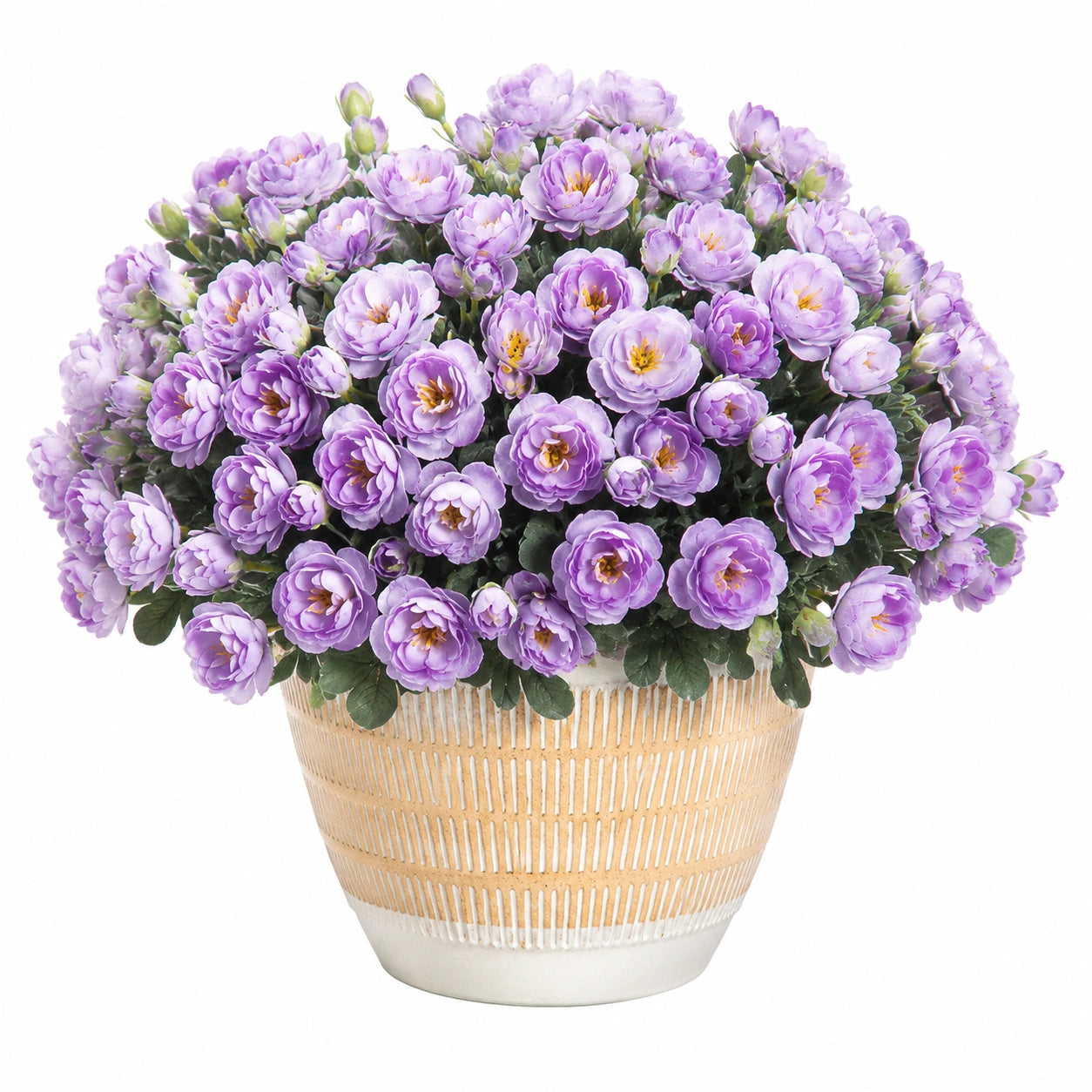 Plante artificielle en pot 45 cm fleurs mauves en polyester décoration intérieure