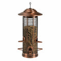 Mangeoire à oiseaux cylindrique Ø20 cm x H38 cm en métal cuivre/noir à suspendre avec perchoirs