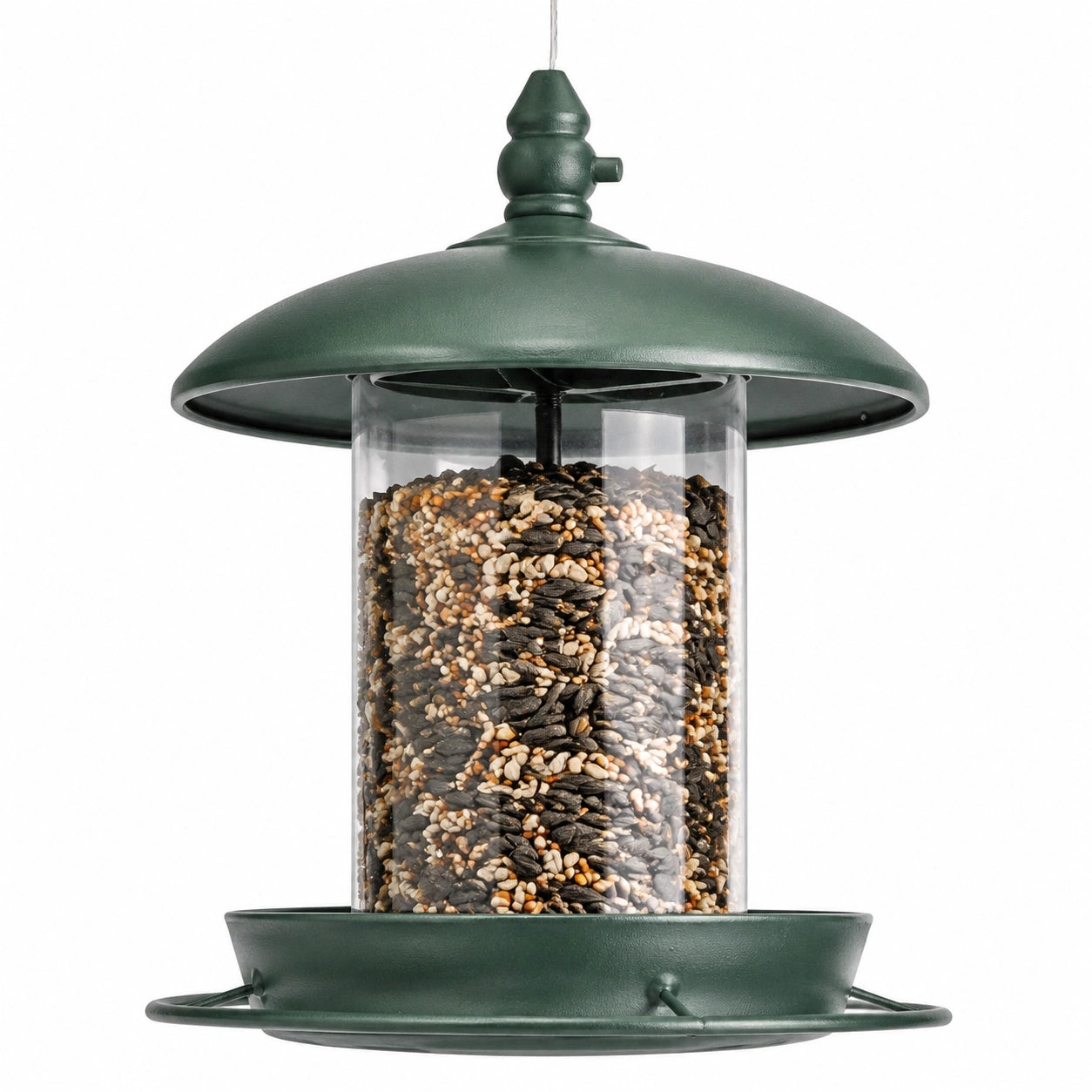 Mangeoire à oiseaux suspendue diamètre 20 cm métal et plastique transparent vert pour jardin
