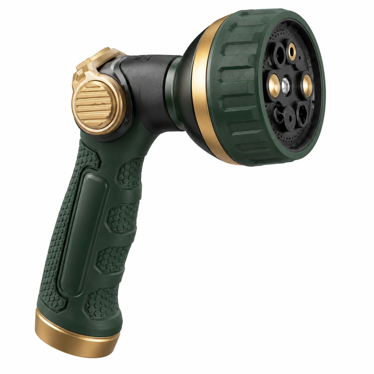 Pistolet d'arrosage 20 cm en plastique vert et doré à jets multiples pour jardin