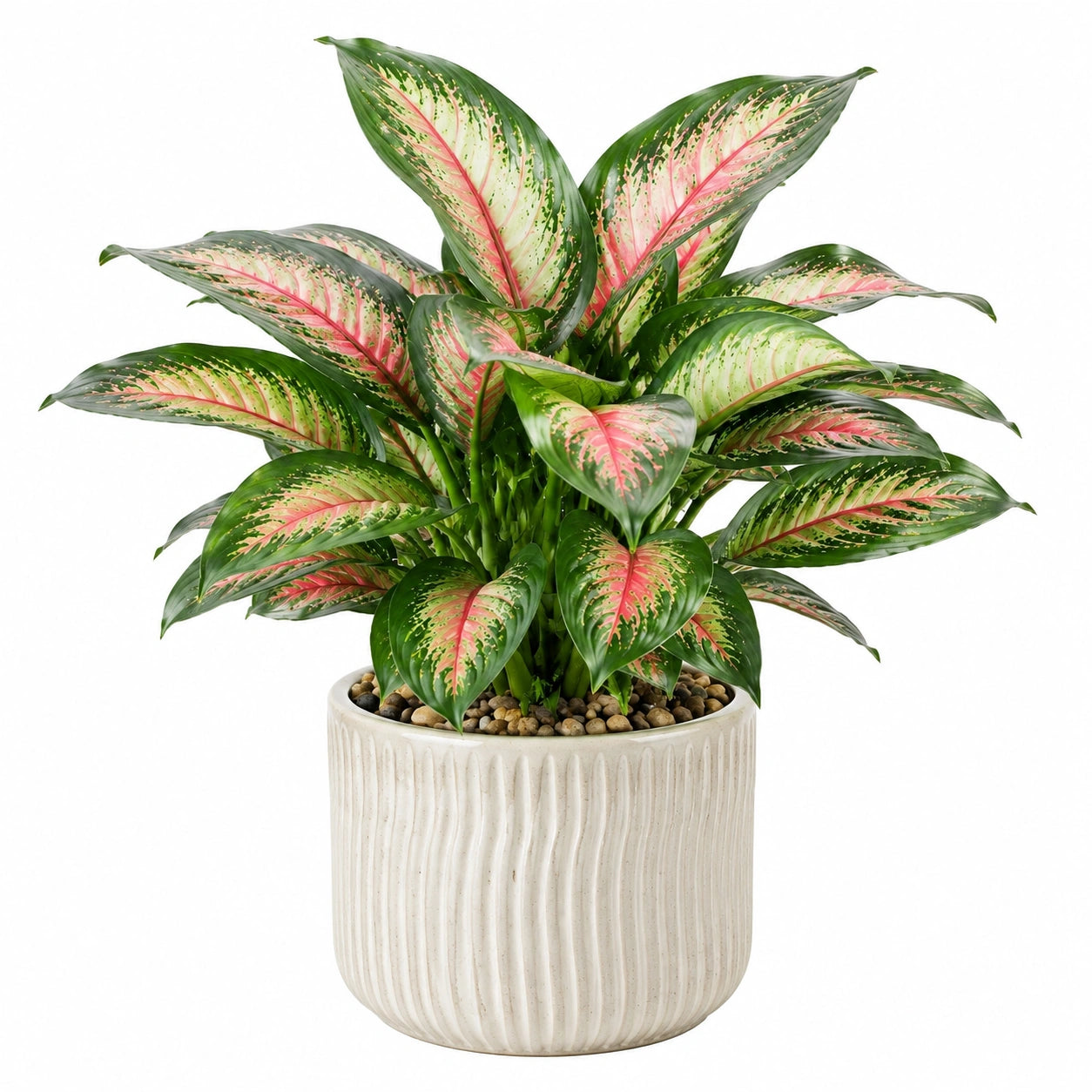 Plante artificielle en pot 65 cm feuillage vert et rose pour intérieur