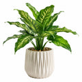Plante artificielle en pot 85 cm feuillage vert panaché pot en céramique blanc décoratif intérieur