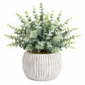 Plante verte artificielle en pot 45 cm - Feuillage en plastique vert et pot en céramique blanc décoratif