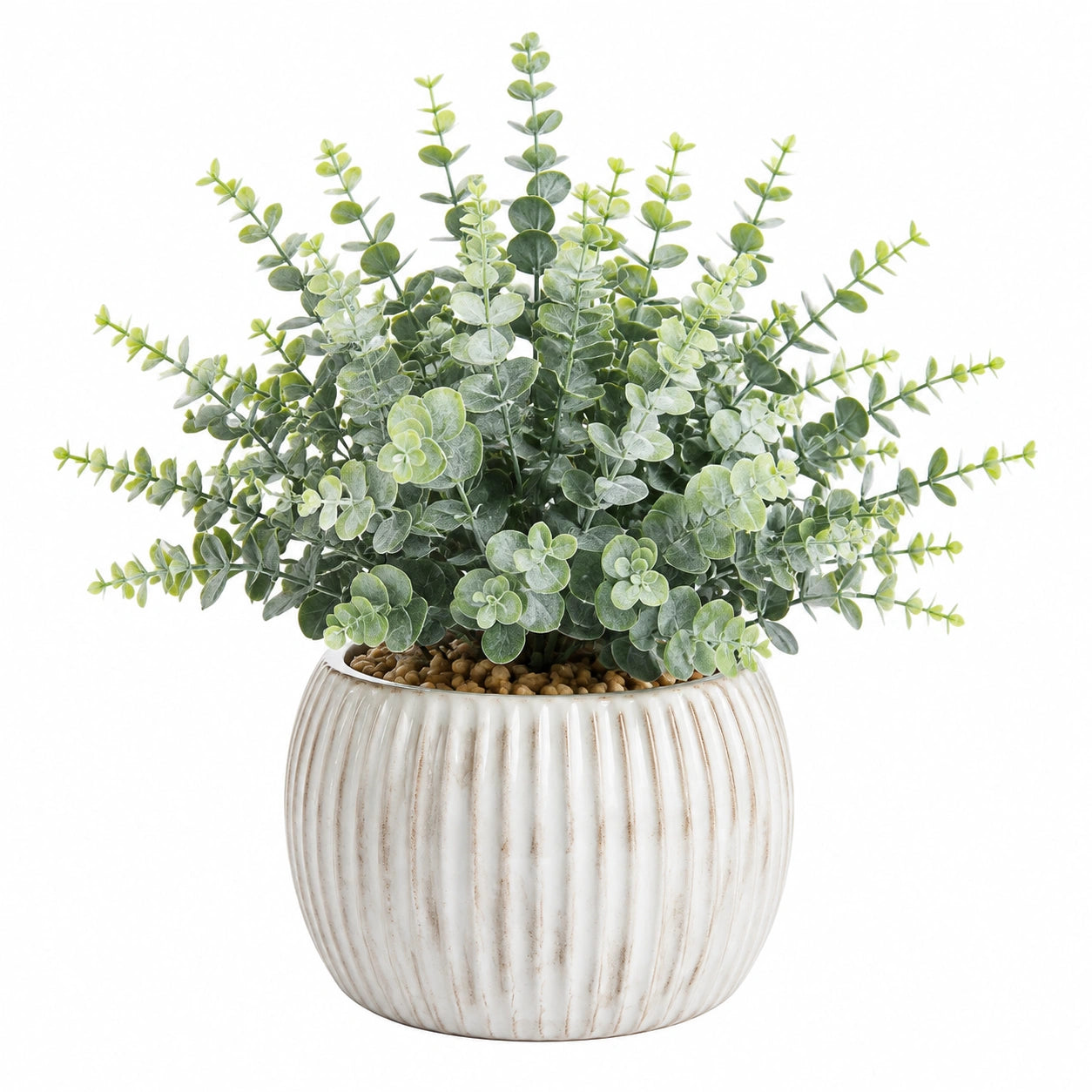 Plante verte artificielle en pot 45 cm - Feuillage en plastique vert et pot en céramique blanc décoratif